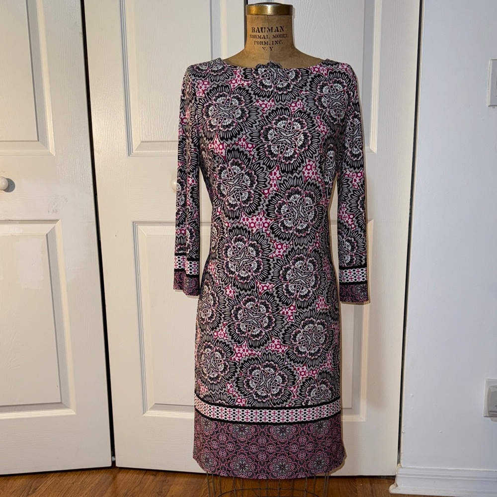 Chico's Pink and Black Patterned Long Sleeve Dress